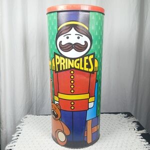 Vtg 1990s Pringles Potato Chips Nutcracker Christmas Tin Canister 16” Jumbo